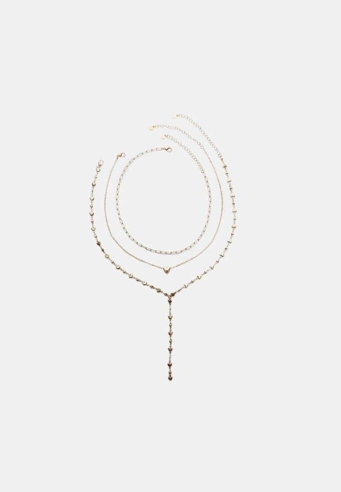 3er-Set Lariat-Herz-Halsketten