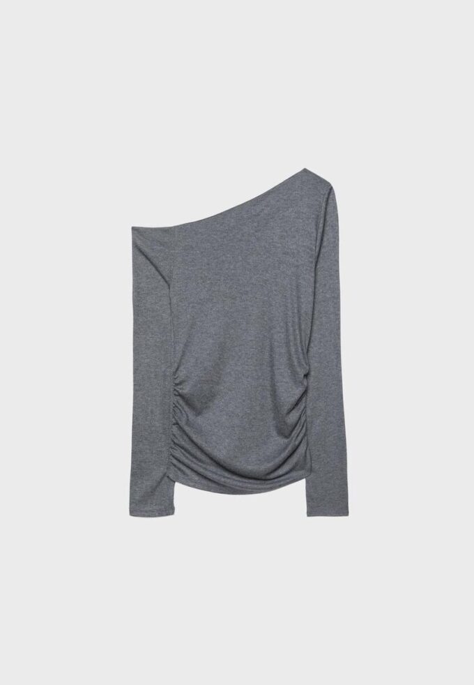 Asymmetrisches T-Shirt mit gerafftem Detail Asymmetrisches T-Shirt mit gerafftem Detail