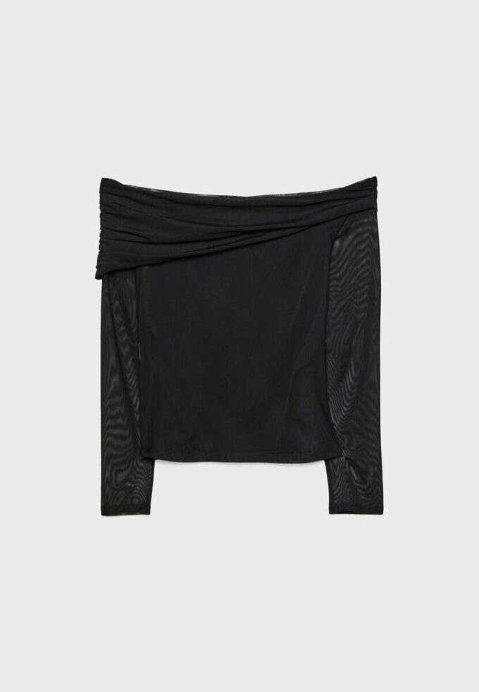 Asymmetrisches Tüll-T-Shirt