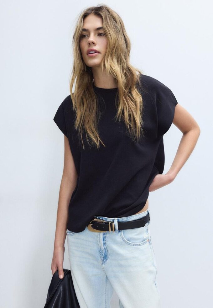 B06 Basics T-Shirt mit überschnittenen Schultern