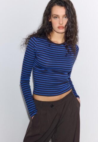 Basics-Langarm-T-Shirt aus Baumwolle mit Streifen