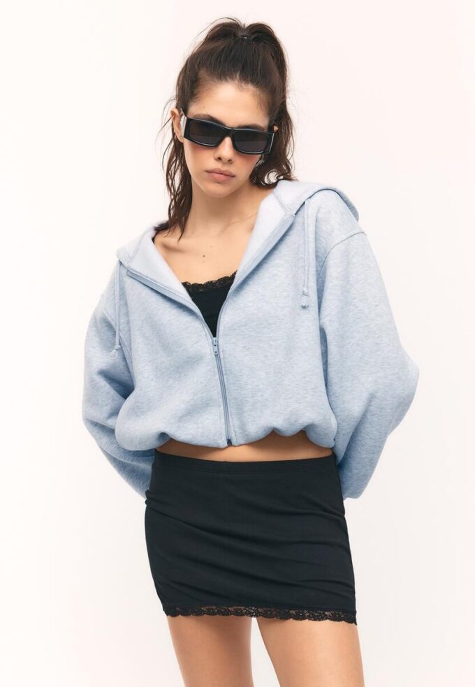 Bedrucktes Bomber-Sweatshirt mit Kapuze Bedrucktes Bomber-Sweatshirt mit Kapuze