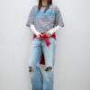 Bedrucktes, gestreiftes Kurzarm-T-Shirt Bedrucktes, gestreiftes Kurzarm-T-Shirt