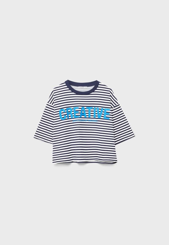 Bedrucktes, gestreiftes Kurzarm-T-Shirt Bedrucktes, gestreiftes Kurzarm-T-Shirt