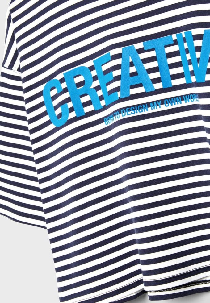 Bedrucktes, gestreiftes Kurzarm-T-Shirt Bedrucktes, gestreiftes Kurzarm-T-Shirt