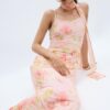 Bedrucktes Midi-Kleid aus Tüll mit Schal Bedrucktes Midi-Kleid aus Tüll mit Schal
