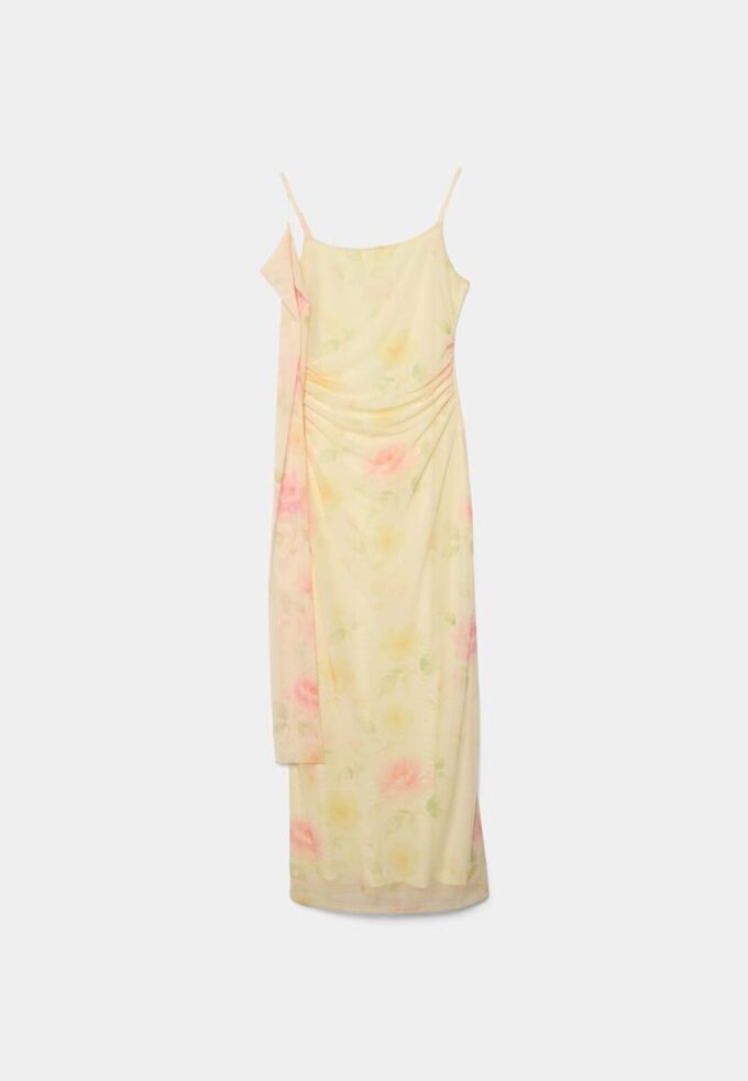 Bedrucktes Midi-Kleid aus Tüll mit Schal Bedrucktes Midi-Kleid aus Tüll mit Schal