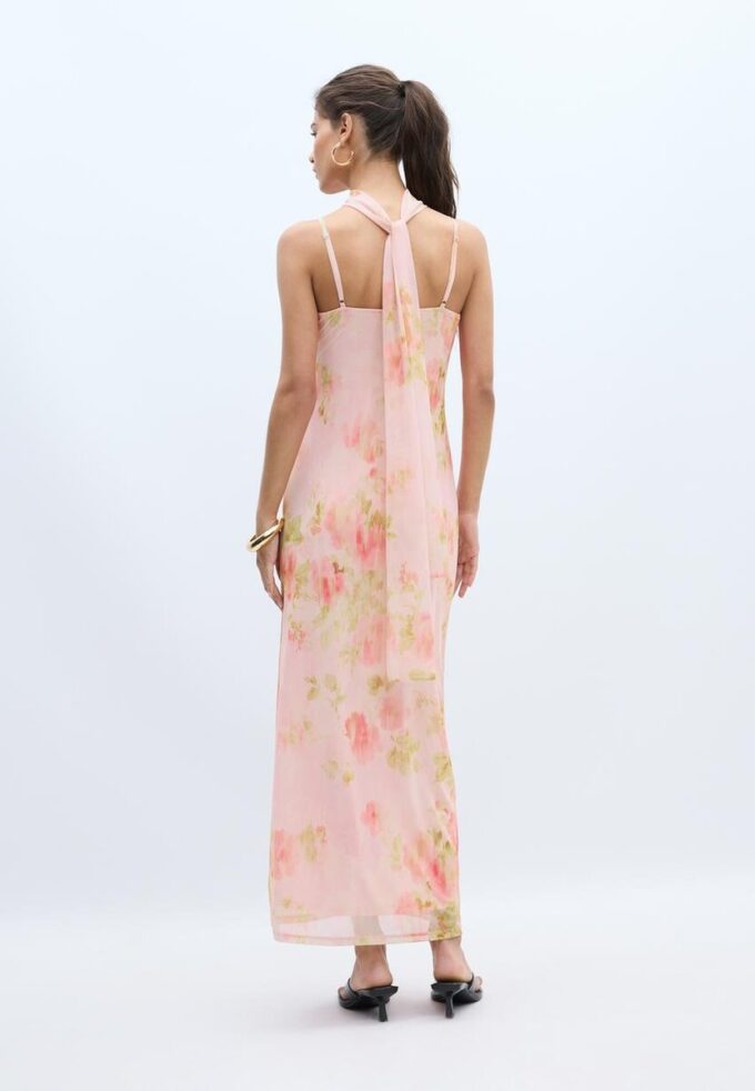 Bedrucktes Midi-Kleid aus Tüll mit Schal Bedrucktes Midi-Kleid aus Tüll mit Schal