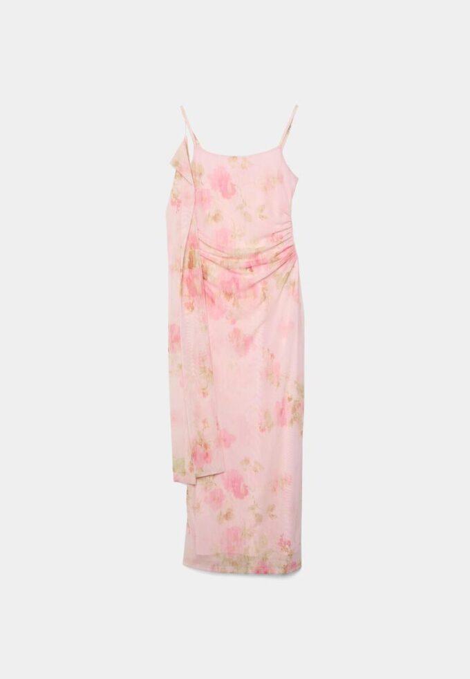 Bedrucktes Midi-Kleid aus Tüll mit Schal Bedrucktes Midi-Kleid aus Tüll mit Schal