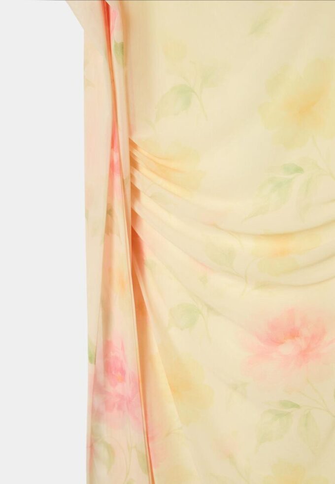 Bedrucktes Midi-Kleid aus Tüll mit Schal Bedrucktes Midi-Kleid aus Tüll mit Schal