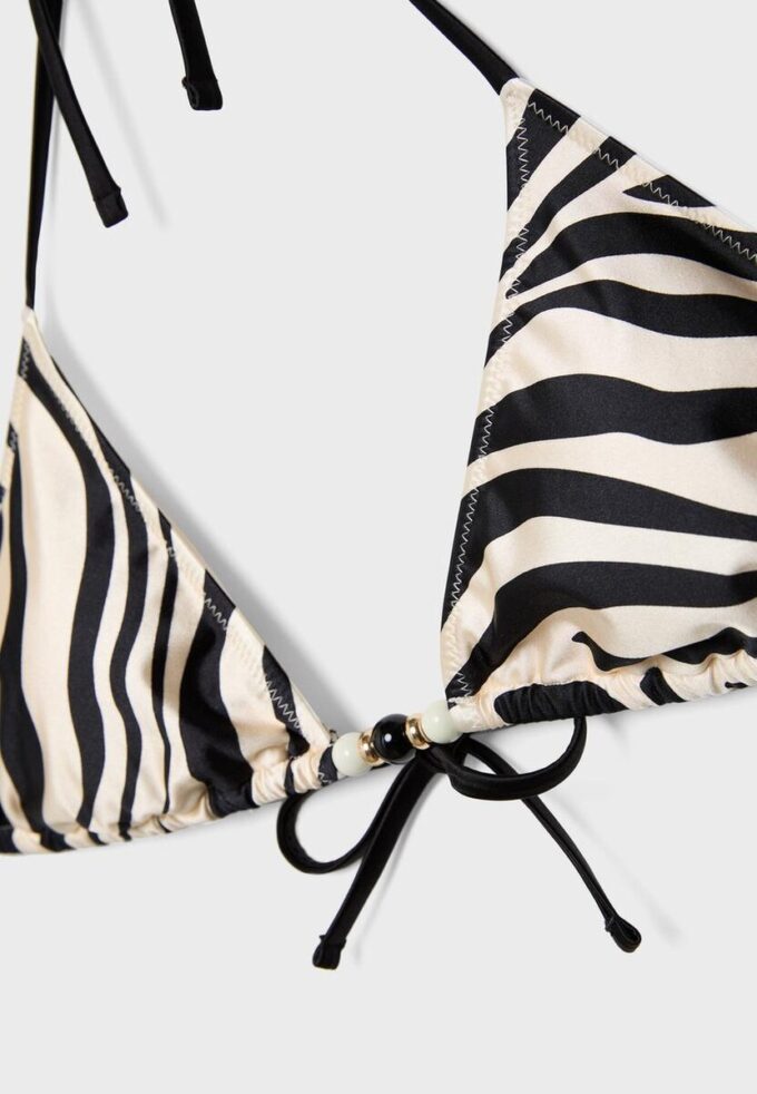 Bedrucktes Satin-Triangel-Bikini-Oberteil Bedrucktes Satin-Triangel-Bikini-Oberteil
