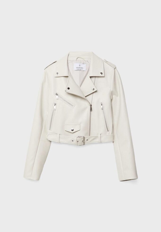 Bikerjacke aus Kunstleder mit Gürtel