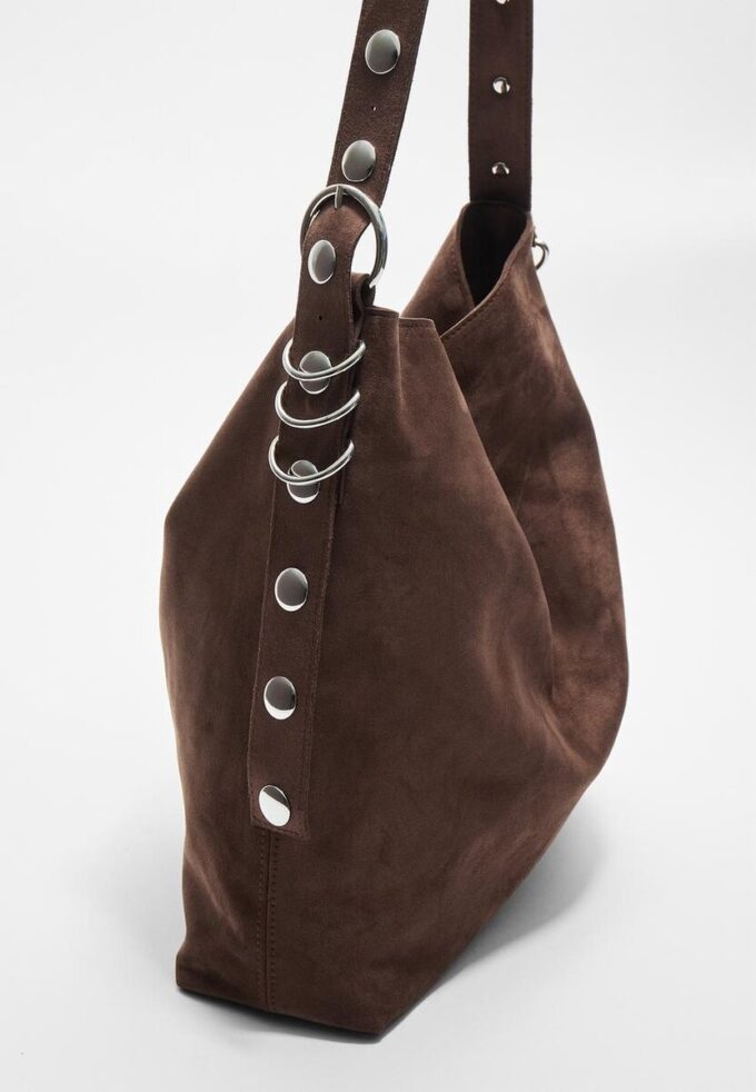 Bucket-Tasche aus Kunstwildleder mit Riemendetail