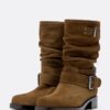 Flache Stiefeletten aus Leder mit Schnalle