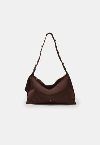 Flache Umhängetasche mit Nieten, 100 % Leder