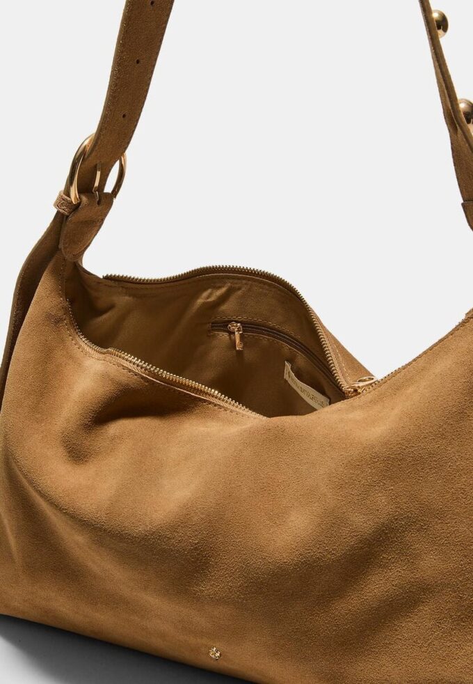 Flache Umhängetasche mit Nieten, 100 % Leder