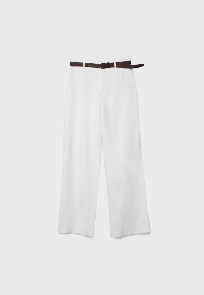 Fließende, elegante Hose mit geradem Bein und Gürtel Fließende, elegante Hose mit geradem Bein und Gürtel