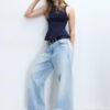 Gestreiftes, ärmelloses Peplum-Oberteil Gestreiftes, ärmelloses Peplum-Oberteil