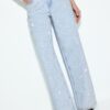 Jeans mit niedriger Leibhöhe und Wide Leg mit Strasssteinen Jeans mit niedriger Leibhöhe und Wide Leg mit Strasssteinen