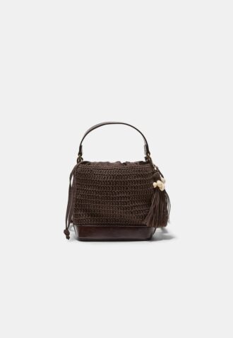 Kombinierte Bucket Bag aus Häkelstoff