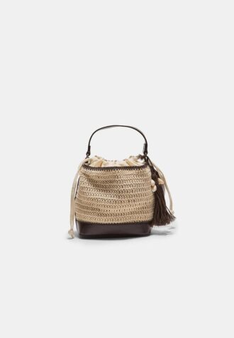 Kombinierte Bucket Bag aus Häkelstoff Kombinierte Bucket Bag aus Häkelstoff