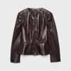 Kragenloser Blazer mit Peplum in Lederoptik Kragenloser Blazer mit Peplum in Lederoptik