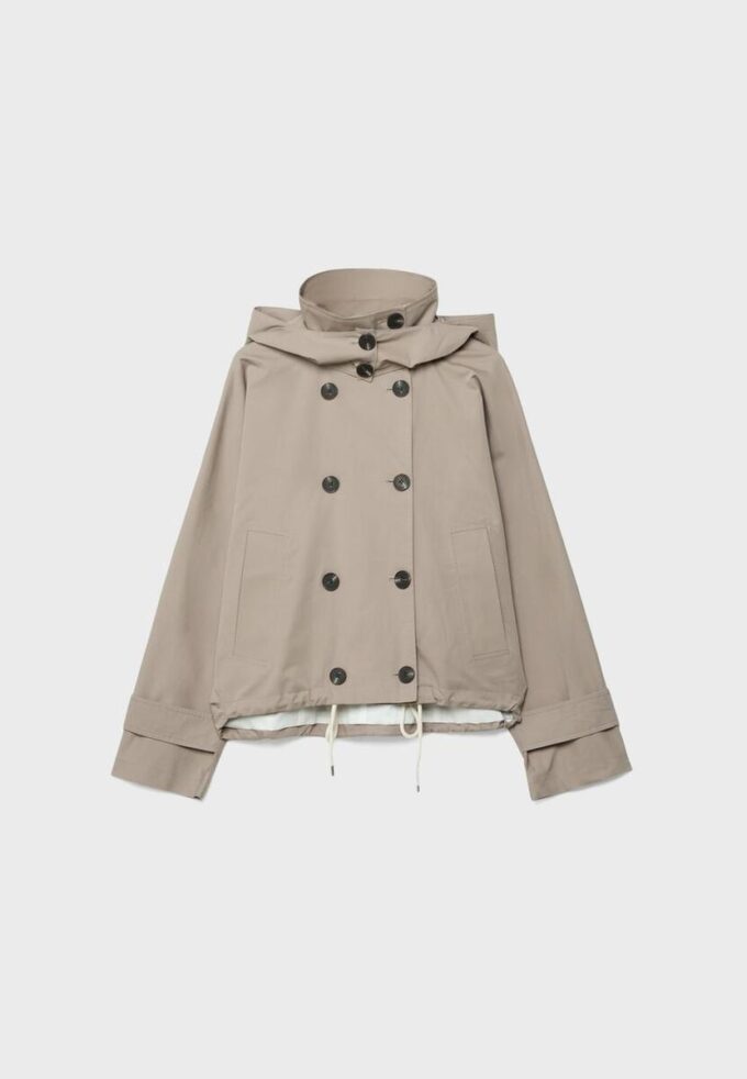 Kurzes Trenchcoat mit Puffärmeln und abnehmbarer Kapuze