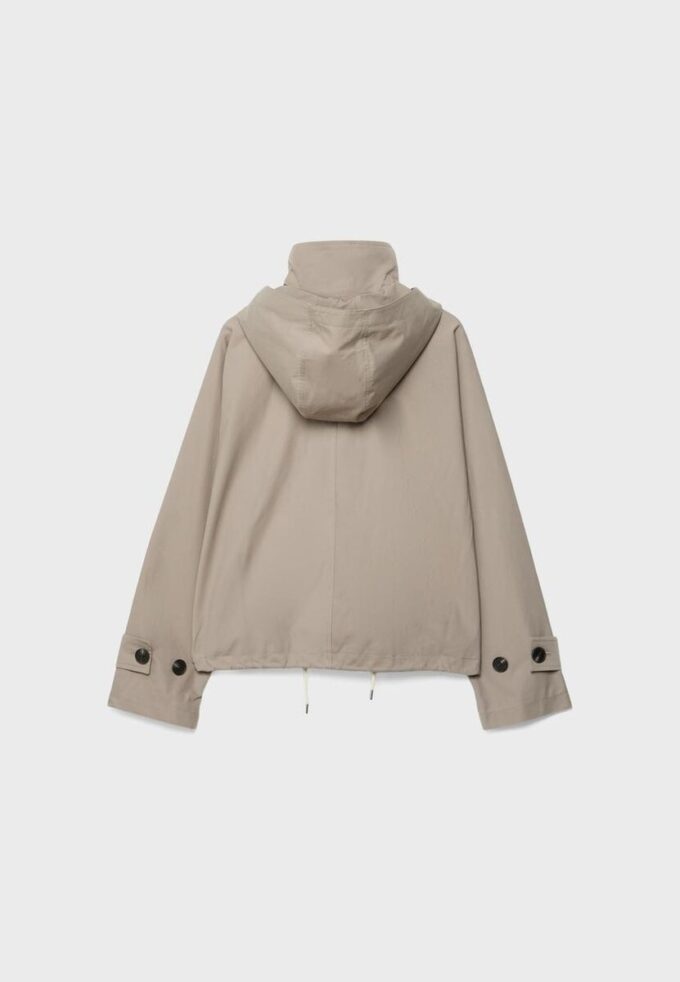 Kurzes Trenchcoat mit Puffärmeln und abnehmbarer Kapuze