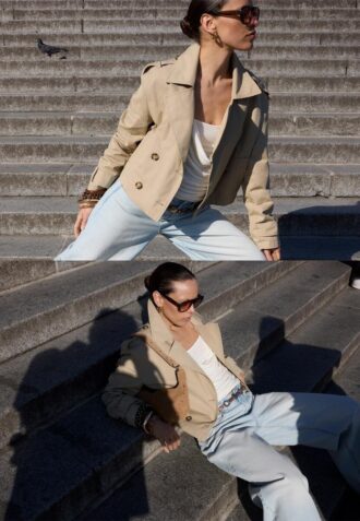 Kurzes Zweireihiger Trenchcoat Kurzes Zweireihiger Trenchcoat