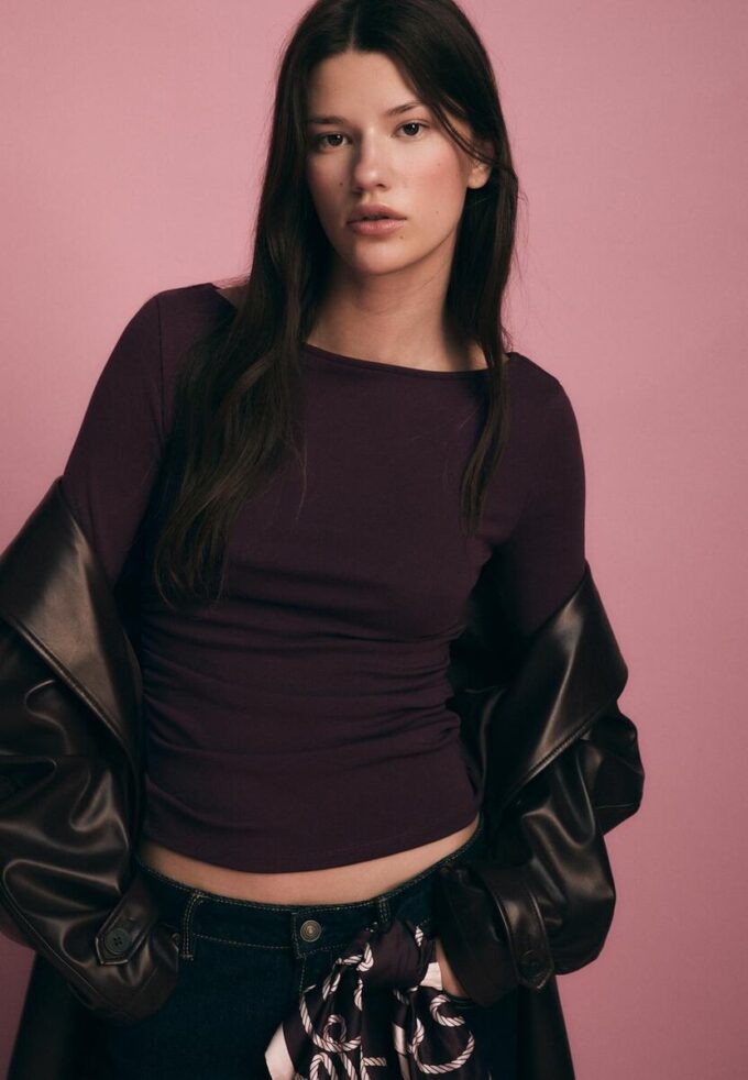 Langarm-T-Shirt mit Raffung