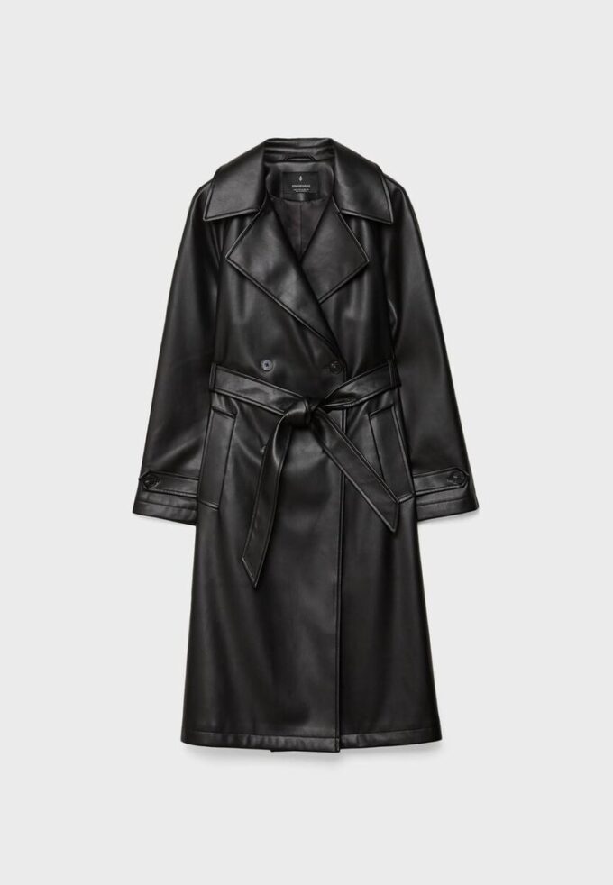 Langer Trenchcoat aus Kunstleder