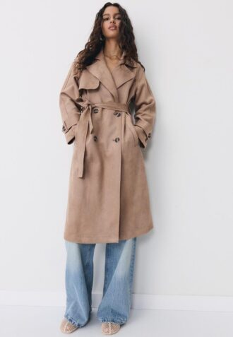 Langer Trenchcoat aus Kunstwildleder