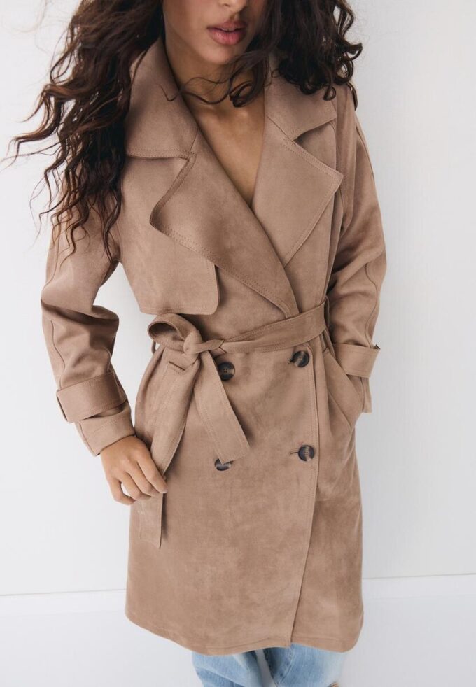 Langer Trenchcoat aus Kunstwildleder Langer Trenchcoat aus Kunstwildleder