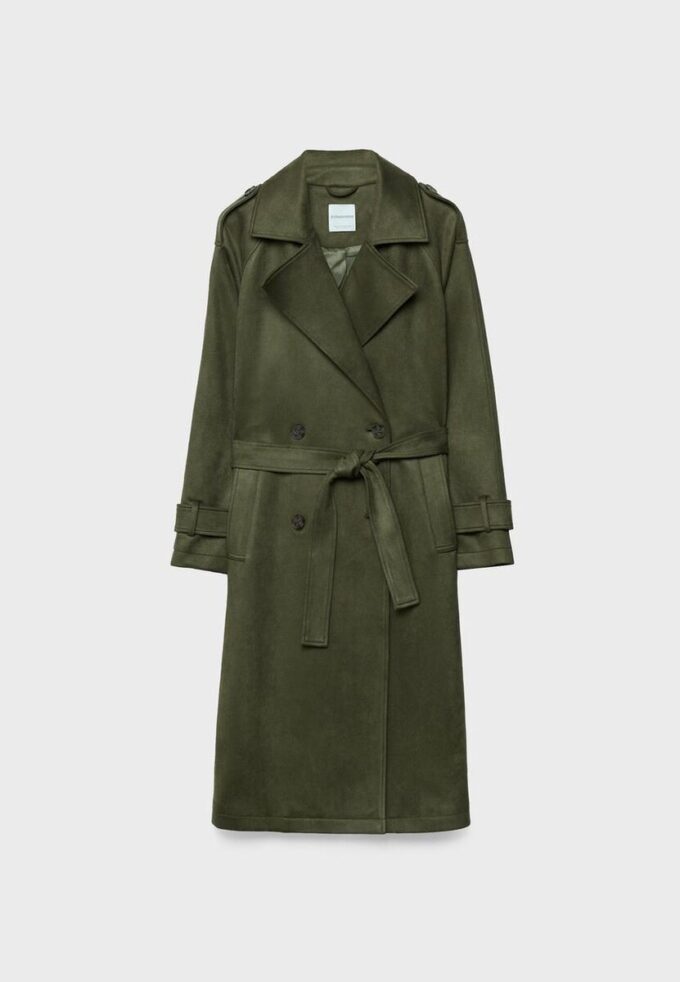 Langer Trenchcoat aus Kunstwildleder Langer Trenchcoat aus Kunstwildleder