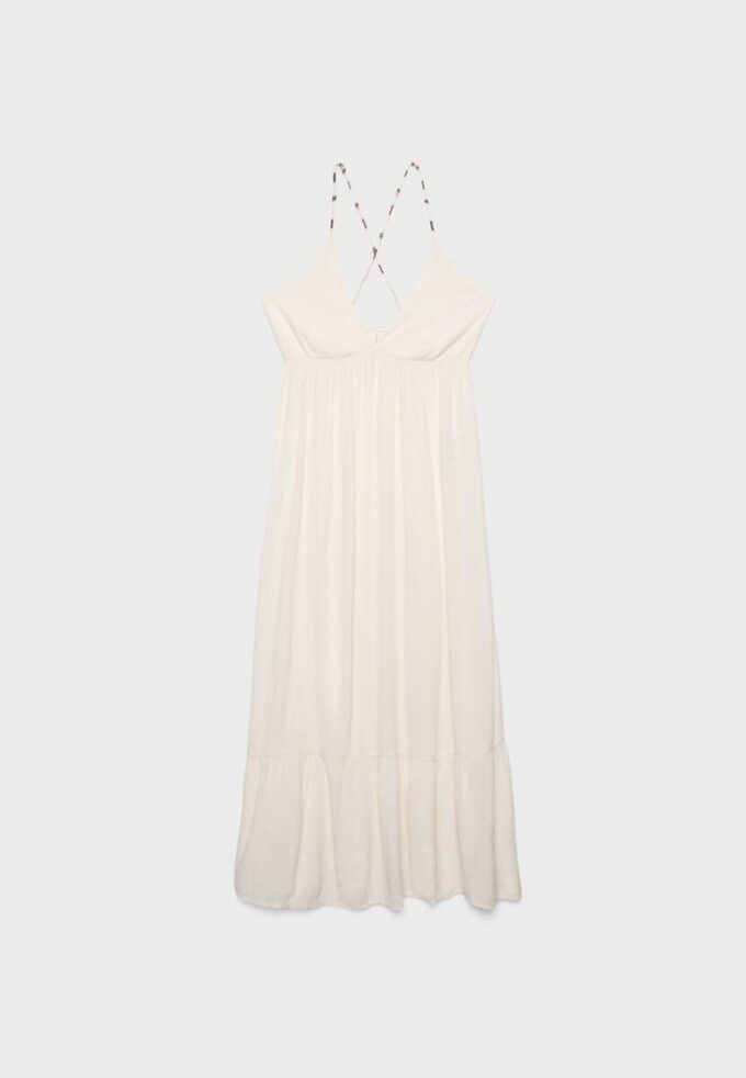 Langes Crêpe-Kleid mit Perlenverzierten Trägern Langes Crêpe-Kleid mit Perlenverzierten Trägern