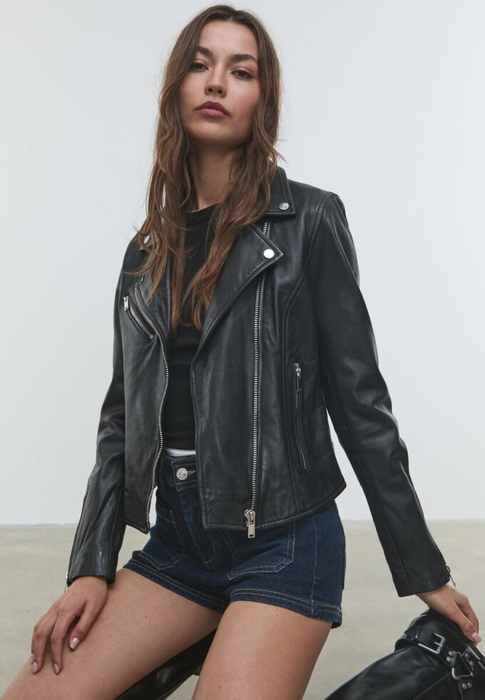 Leder-Bikerjacke