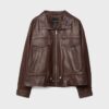 Lederjacke mit Taschen und verstellbarer Taille Lederjacke mit Taschen und verstellbarer Taille