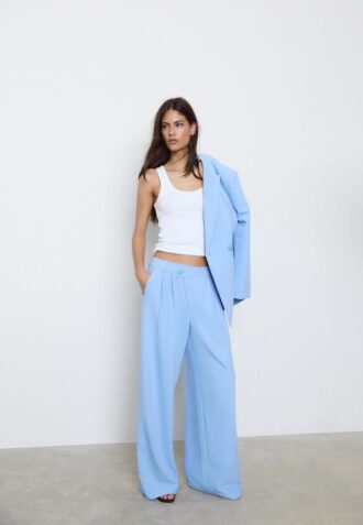 Lässige, gestreifte elegante Hose mit gekreuztem Bund