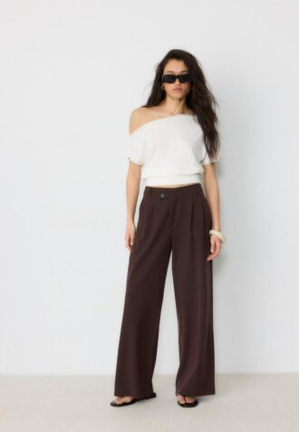 Lässige, gestreifte elegante Hose mit gekreuztem Bund