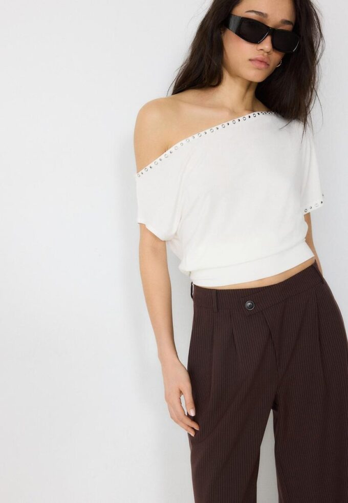 Lässige, gestreifte elegante Hose mit gekreuztem Bund Lässige, gestreifte elegante Hose mit gekreuztem Bund