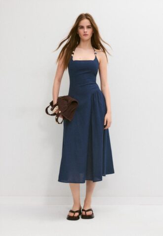 Midi-Halterkleid mit Perlenverzierung