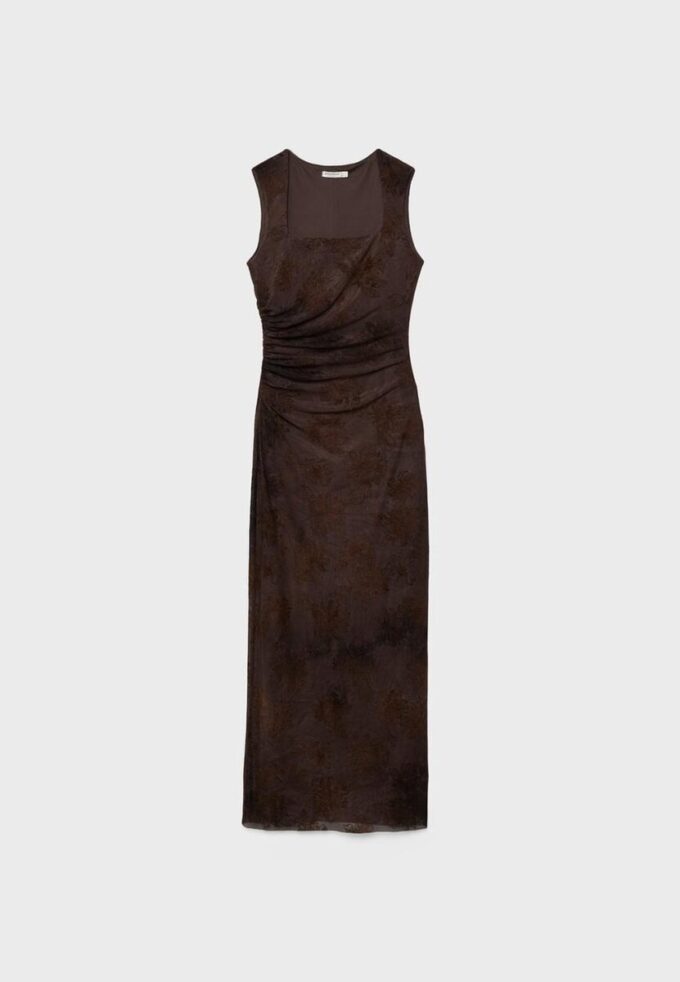 Midi-Kleid aus Tüll mit quadratischem Ausschnitt Midi-Kleid aus Tüll mit quadratischem Ausschnitt