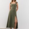Midi-Kleid mit gekreuztem Rücken im Leinen-Look Midi-Kleid mit gekreuztem Rücken im Leinen-Look