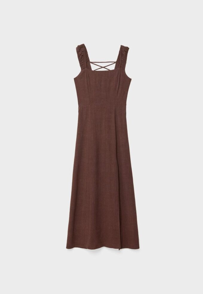 Midi-Kleid mit gekreuztem Rücken im Leinen-Look Midi-Kleid mit gekreuztem Rücken im Leinen-Look