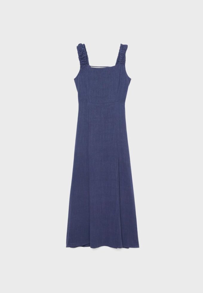 Midi-Kleid mit gekreuztem Rücken im Leinen-Look Midi-Kleid mit gekreuztem Rücken im Leinen-Look