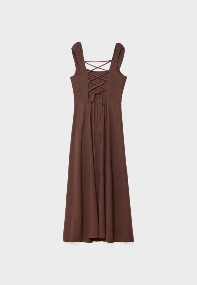 Midi-Kleid mit gekreuztem Rücken im Leinen-Look Midi-Kleid mit gekreuztem Rücken im Leinen-Look