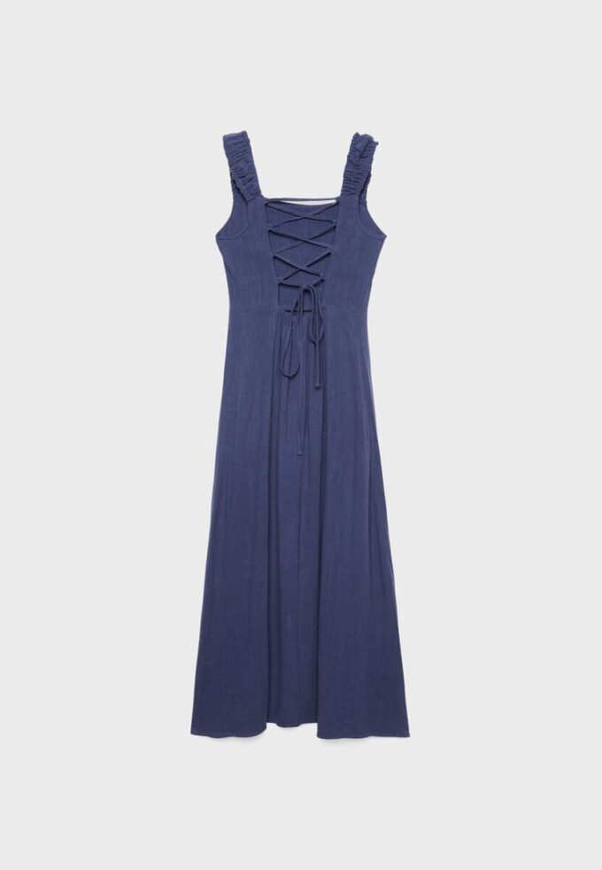 Midi-Kleid mit gekreuztem Rücken im Leinen-Look Midi-Kleid mit gekreuztem Rücken im Leinen-Look
