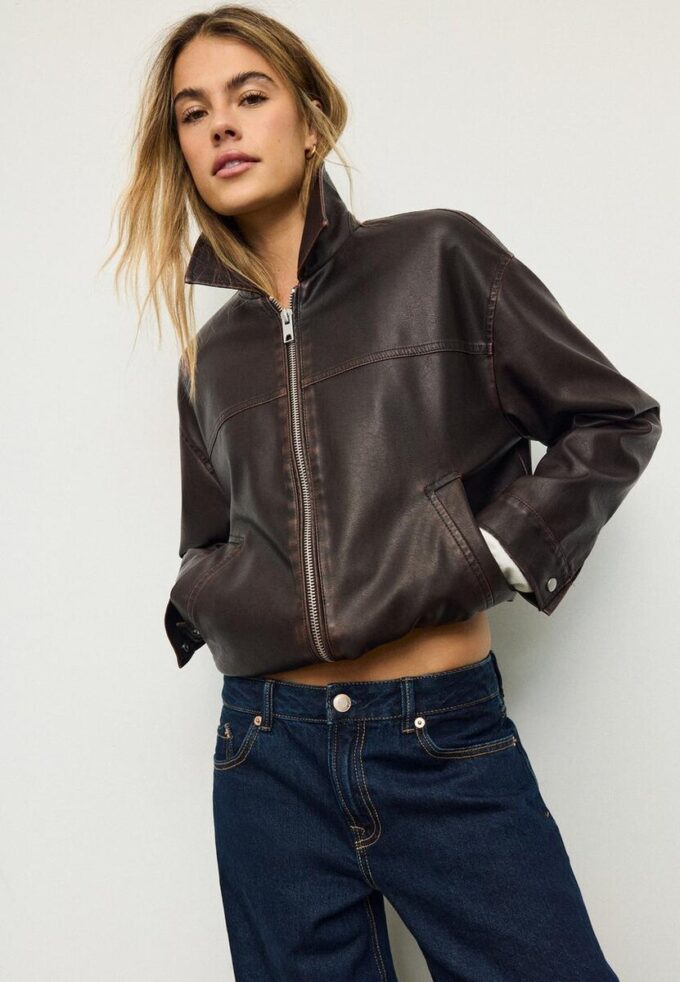 Oversize-Jacke im gewaschenen Leder-Look Oversize-Jacke im gewaschenen Leder-Look