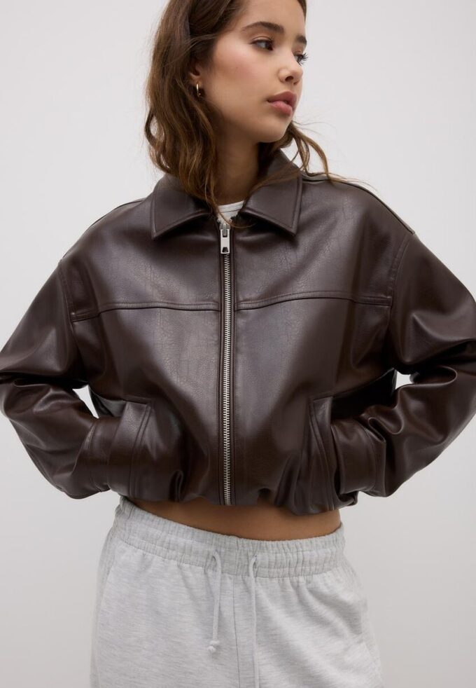 Oversize-Jacke in Lederoptik Oversize-Jacke in Lederoptik