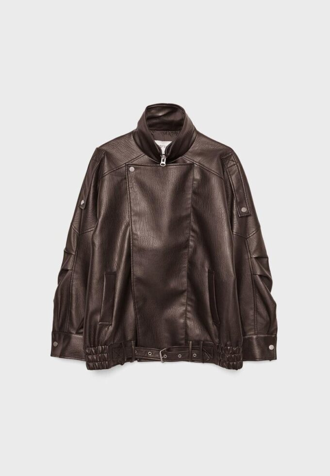 Oversize-Kunstlederjacke mit Revers Oversize-Kunstlederjacke mit Revers